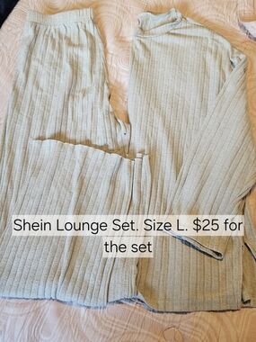 SHEIN Light Sage Ribbed Loungewear Set